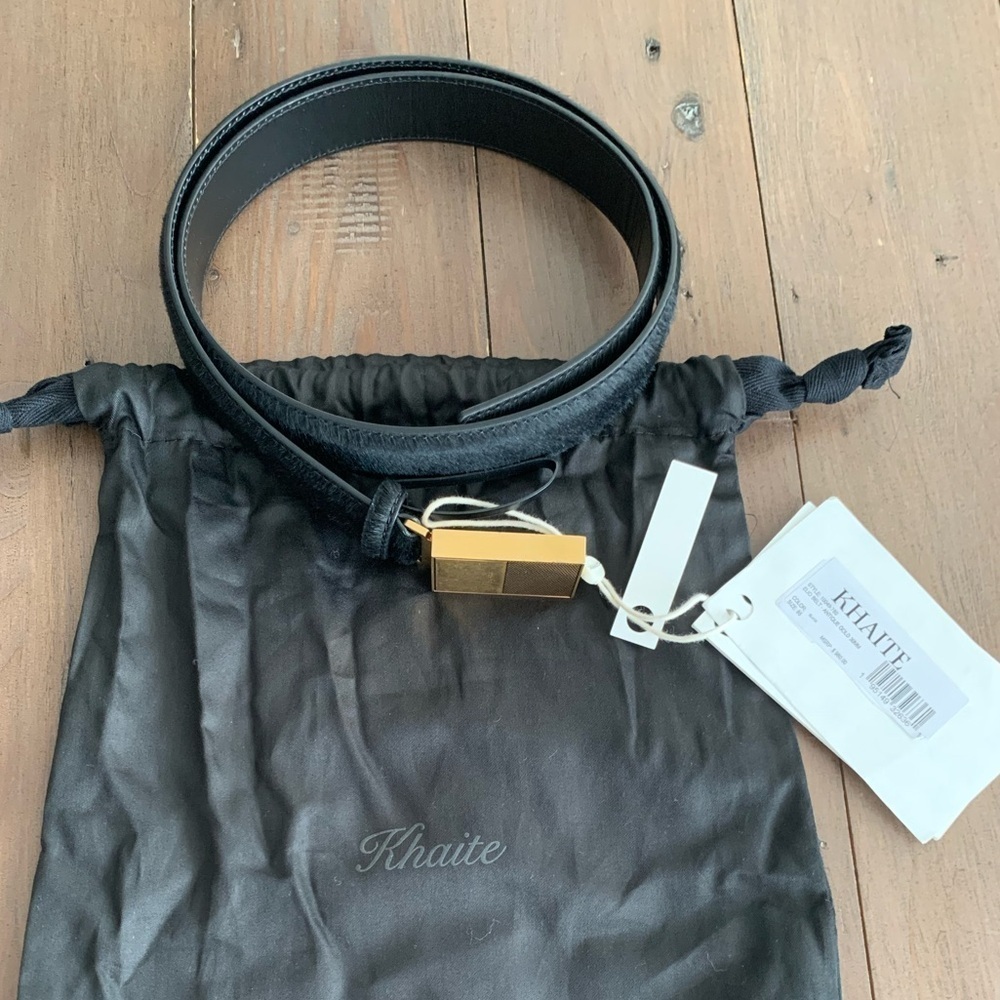 Khaite Elio belt antique gold black ponyhair 85 NWT